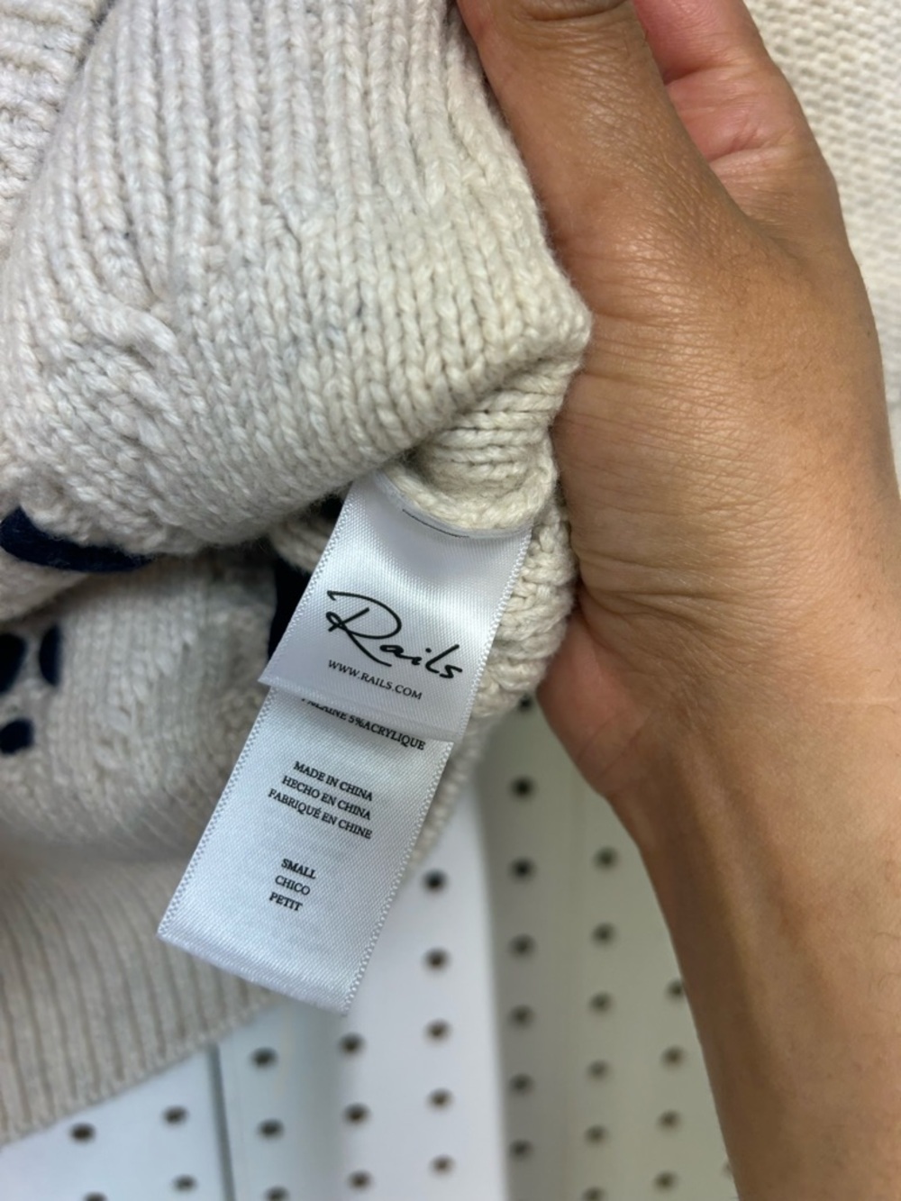 Rails Addy Cable Knit Short-Sleeve Mock Neck Sweater with Navy Eyelet Detail - Picture 5 of 6